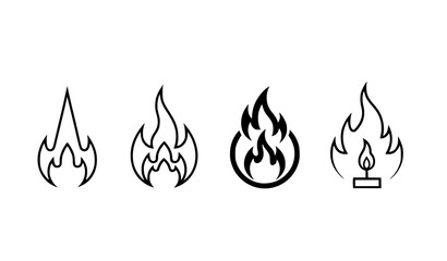Minimalist fire flame vector icons set with stylized, layered, and abstract burning designs