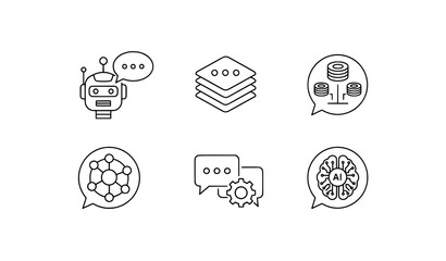Artificial intelligence chat icon set vector with thin line editable strokes for machine learning and chatbot design