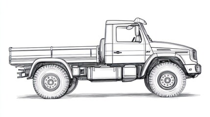 Side view of a sketch of a pickup truck