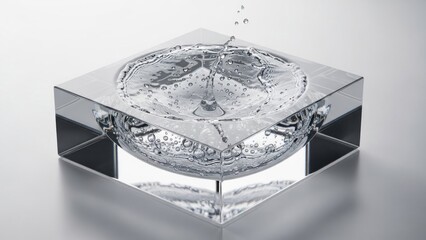 Crystal Cube Sink with Flowing Water and Bubbles