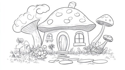Cartoon mushroom house, whimsical fairy tale