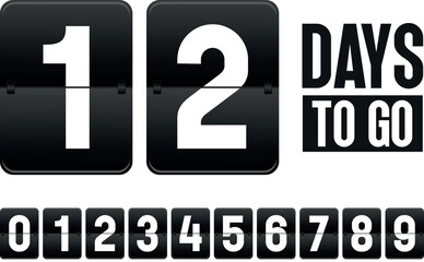 Flip clock countdown timer showing 12 days to go with individual number digits for custom count perfect for event planning and sales promotions