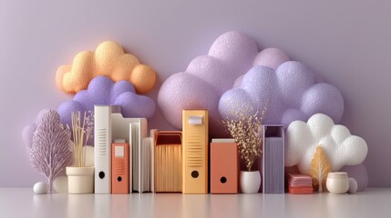 Abstract Display of Colorful Storage Boxes and Decorative Elements