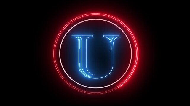 U letter minimal single alphabet logo animation in round circle dark background