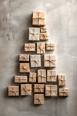 Eco-friendly Christmas DIY presents wrapped in natural materials with copy space for design