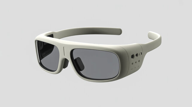 White Smart Glasses with Dark Lenses and Side Buttons