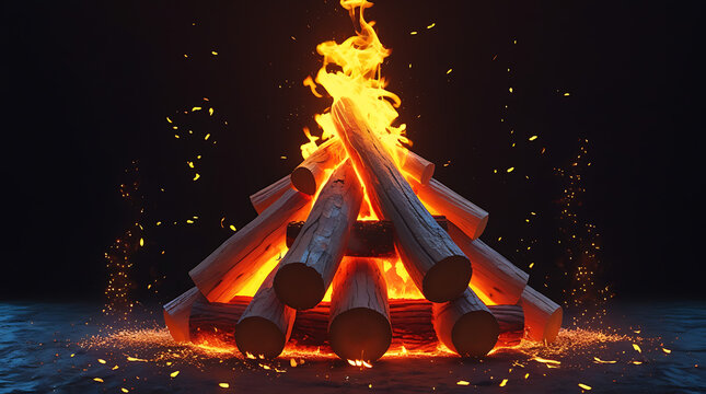 Glowing Campfire Bonfire with Sparks and Embers