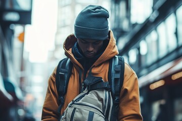 urban street wear with layered hoodies and beanies