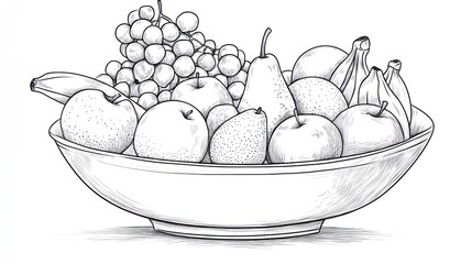 Still life drawing of fruit in bowl