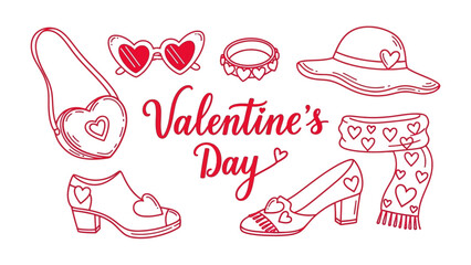 Valentine's Day Accessories: An array of delightful accessories, meticulously sketched, celebrate love. This illustration evokes the romantic essence of Valentine's Day. 