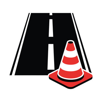 isolated pictogram of a road with red traffic cone, a high ranked vector illustration depicting street closure, construction alerts, detour guidance, and professional transportation and safety design 
