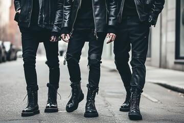 sleek street wear with black leather jackets and boots