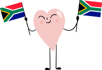 illustration of South Africa flag with heart cartoon character