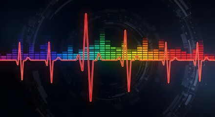 Abstract Music Equalizer and Glowing Heartbeat Pulse Background