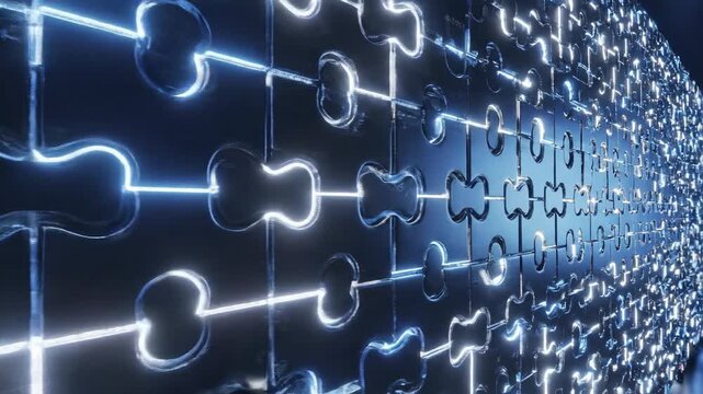 Digital Puzzle: An abstract representation of a complex puzzle, illuminated with sleek lines and a futuristic aesthetic, symbolizing problem-solving and interconnectedness.