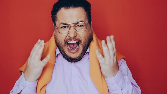 The grown man is unhappy and angry.