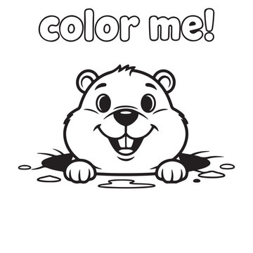 Happy little groundhog peeking from its burrow, ready for a fun coloring page adventure