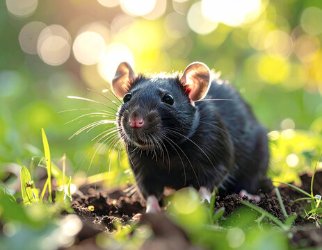 Black rat outdoors, closeup. AI