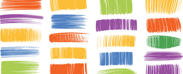 Colorful Scribbled Rectangular Brush Strokes on White Background Keywords: brush stroke, scribble, rectangle, colorful, paint, texture, background