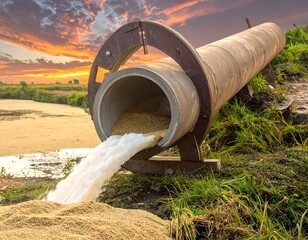 Industrial Pipe Discharging Water into Environment.