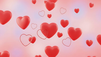 A cluster of red hearts floating on a pink background