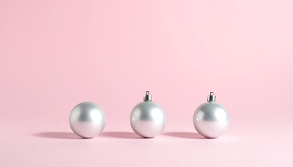Three Christmas Ornaments on Pink Background.