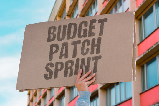 "Budget Patch Sprint" A quiet scene as budget replaces patch after the sprint. AI. HR. LAYOFF. METRICS. SKILLS.