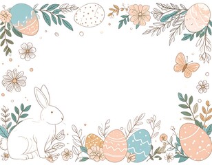 Easter Bunny Frame with Eggs and Flowers.