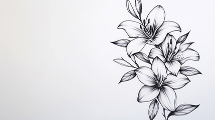 Elegant black and white lilies illustration, floral art, background