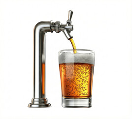 Beer pouring from tap into glass isolated for oktoberfest invitation