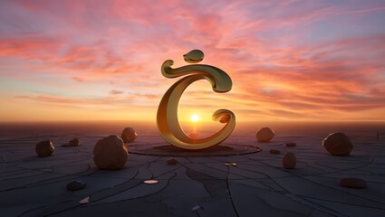 Golden Symbol Sunset Epic Landscape Digital Art