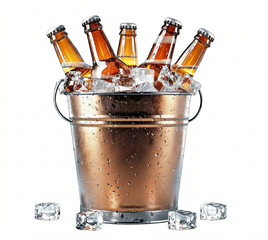 Icy cold beer bottles in bucket for oktoberfest invitation and game day