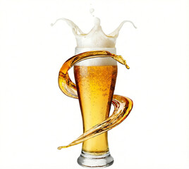 Golden beer with swirling splash and thick foam for oktoberfest invitation