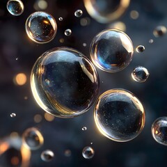 Floating oil and water bubbles creating a cloud-like formation
