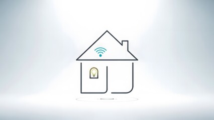 Smart home technology concept with house icon and wifi symbol on roof, representing modern connected living with home automation and internet