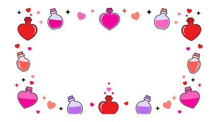 Valentine's Frame of Love: An enchanting frame adorned with love-filled hearts and potion bottles, ideal for expressing heartfelt emotions and creating a visually captivating declaration of love.