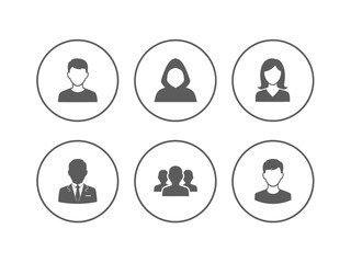 Simple black and white icons depicting various user profile silhouettes