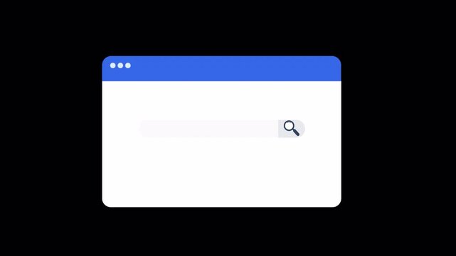 Minimal web browser window interface showing a blinking cursor in a search bar on dark background. Clean UI design concept for idle search state, text input readiness, and user interaction.
