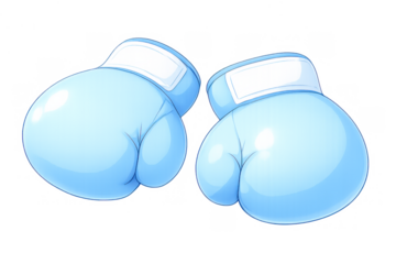 Pair of light blue boxing gloves, clean fighting equipment for competition, training, and self-defense, transparent background