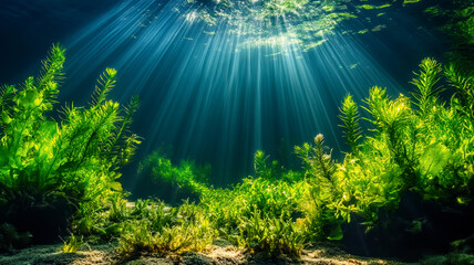 Seaweed on bottom in shallow clear sea water