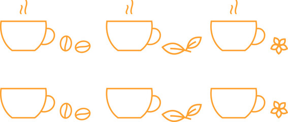 Hot beverages icons. Coffee and tea. Isolated vector