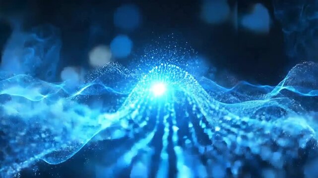 Abstract blue light waves and particles creating a futuristic digital landscape.