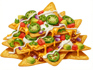 Cheesy beef and chicken nachos snacks platter with guacamole and salsa