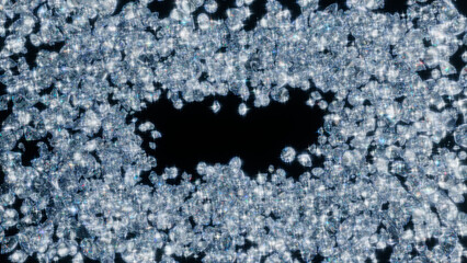 Infinite sea of diamonds: Massive pile of thousands of brilliant cut gemstones with vivid fire dispersion - created by geometric 3D render ACES 2.0 luxury background.