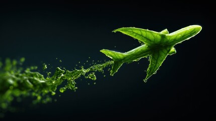 Green airplane in liquid splash