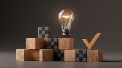 Light bulb on podium with check mark