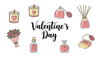 Valentine's Day Collection of Gifts: An array of romantic gifts, a beautifully curated selection of items, each element evoking feelings of love and affection.