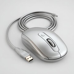 Silver computer mouse with USB cable