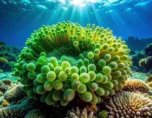 Vibrant Coral Reef Underwater Scene with Sunlight.