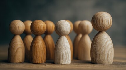 Wooden peg people gathered in a group